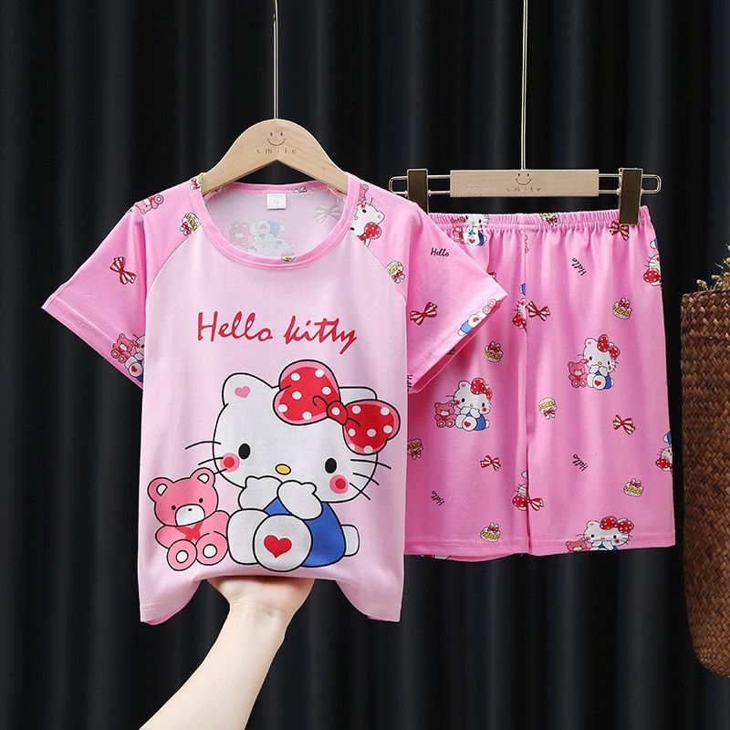 الصورة المصغرة: Anime Sanrio Cinnamoroll Kuromi Hello Kitty Summer Children Clothing Set Kids Ca
