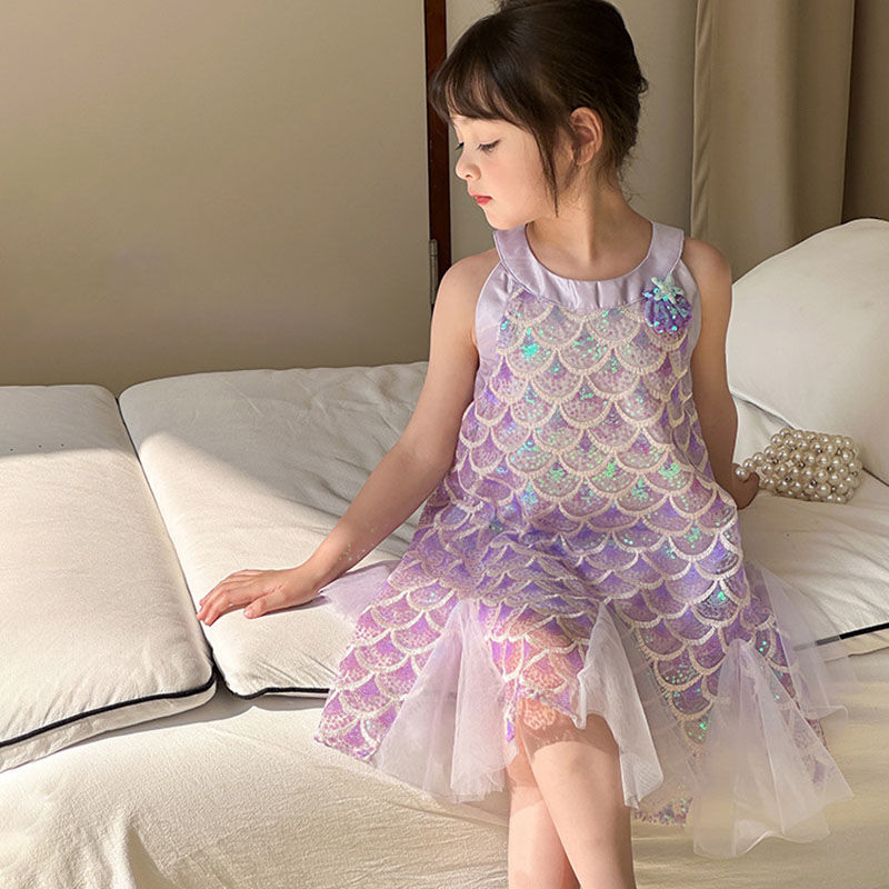 2025 Summer Girls Dress Girls Princess Dress Children's Birthday Skirt Purple St