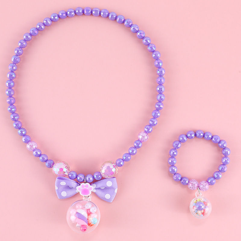 الصورة المصغرة: Makersland Transparent Ball Children's Princess Necklace Pearl Bracelet Set For 