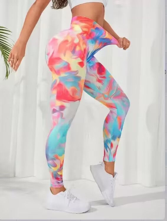 Thumbnail: New Tye Die Seamless Yoga Pants 3D Printed Women High Waist Lifting Hip Honey Pe