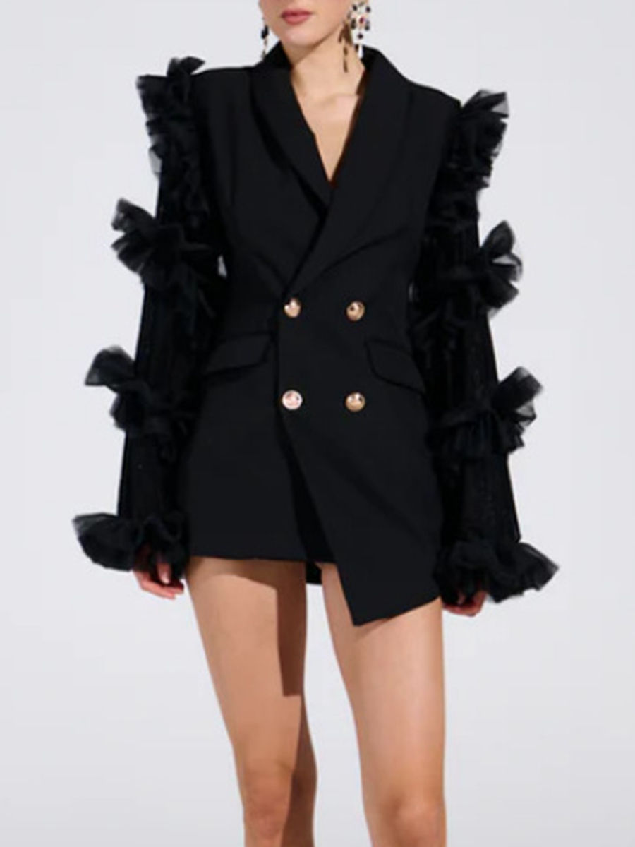 الصورة المصغرة: TWOTWINSTYLE Spliced Fungus Folds Fashion Blazers for Women Lapel Long Sleeves P