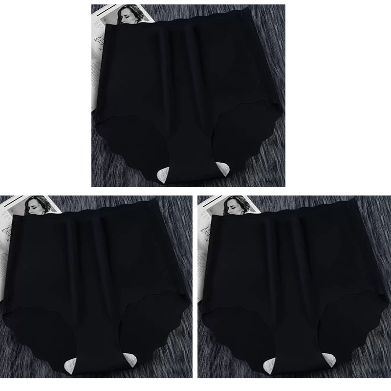 الصورة المصغرة: 3pcs Women Ultrathin Panties Female Plus Size Underwear Ice Silk High Waist Seam