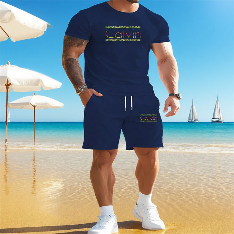 Thumbnail: 2025 Summer New Men's Set Casual Fashion Round Neck T-shirt Short Sleeve Shorts 