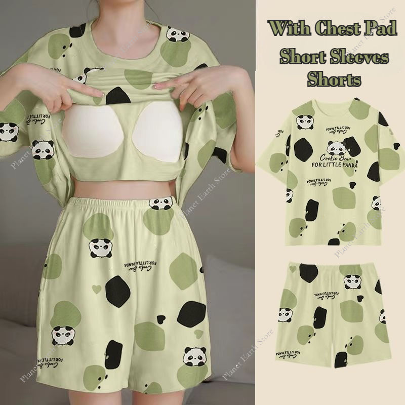 Summer Women's Pajamas Set Sleepwear 2 PCS - Short Tank Tops and Shorts with Che
