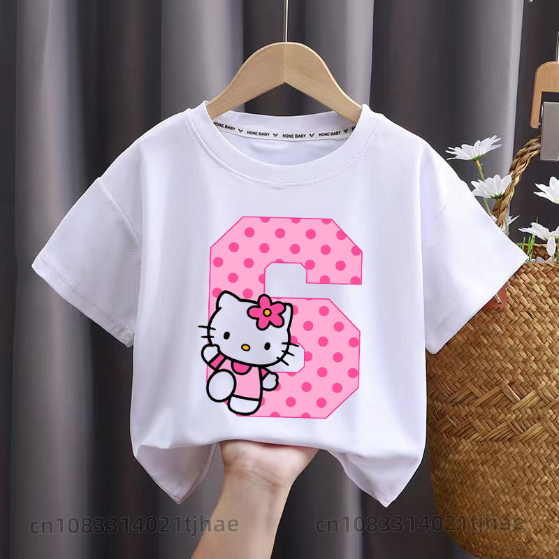 الصورة المصغرة: Cute Hello Kitty 0-9 Birthday Kids Tshirts for Girls T-Shirt Tees Baby Party T S