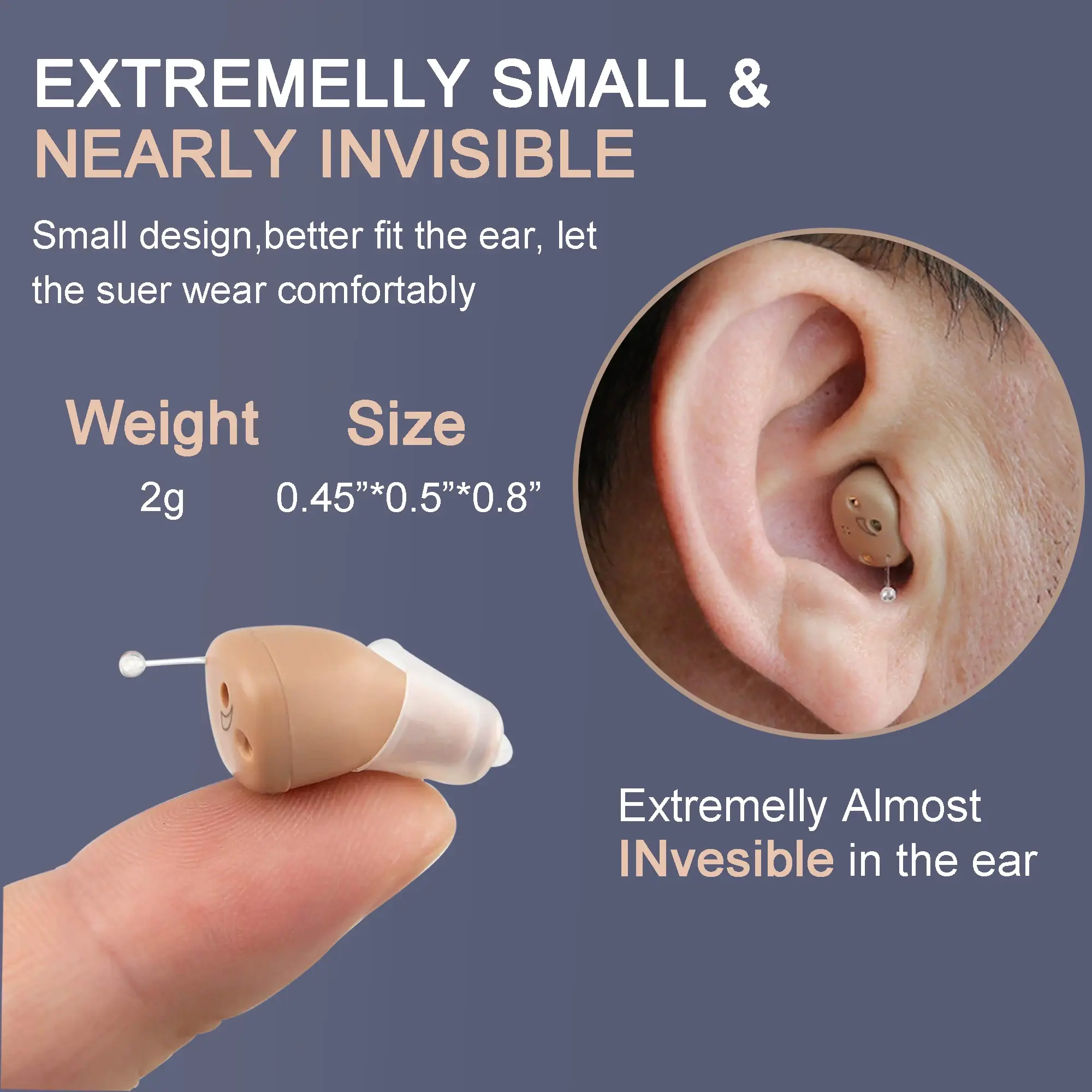 Mini Digital Rechargeable Hearing Aid CIC Adjustable Tone Hearing aids for deafn