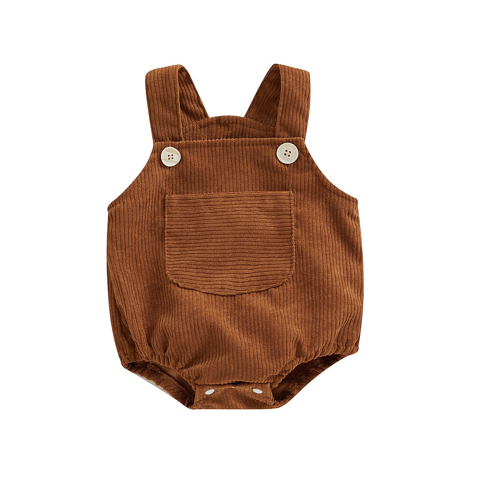 Thumbnail: VISgogo Baby Girls Boys Corduroy Rompers Solid Color Pocket Sleeveless Straps Bo