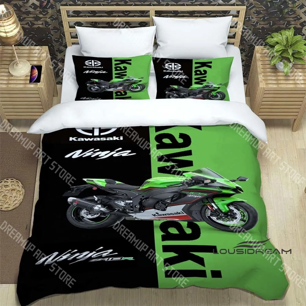 Fashion Retro K-Kawasaki Motorcycle Bedding Set Single Twin Full Queen King Size