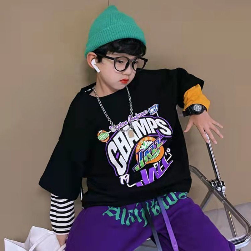 الصورة المصغرة: Fake Two Piece T Shirt Kids Korean Clothes Boys Wear Cartoon Children's Fashion 