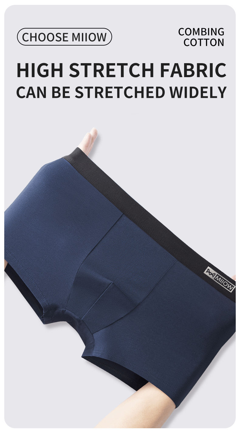 Thumbnail: MiiOW 3Pcs Organic Cotton Men Underwear Boxer Shorts Antibacterial Seamless Unde