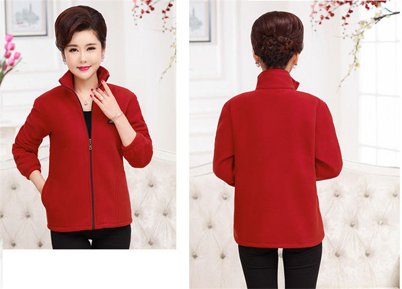 الصورة المصغرة: 2025 New Autumn Mid-aged Women Fleece Jackets 5XL Casual Stand Collar Warm Jacke