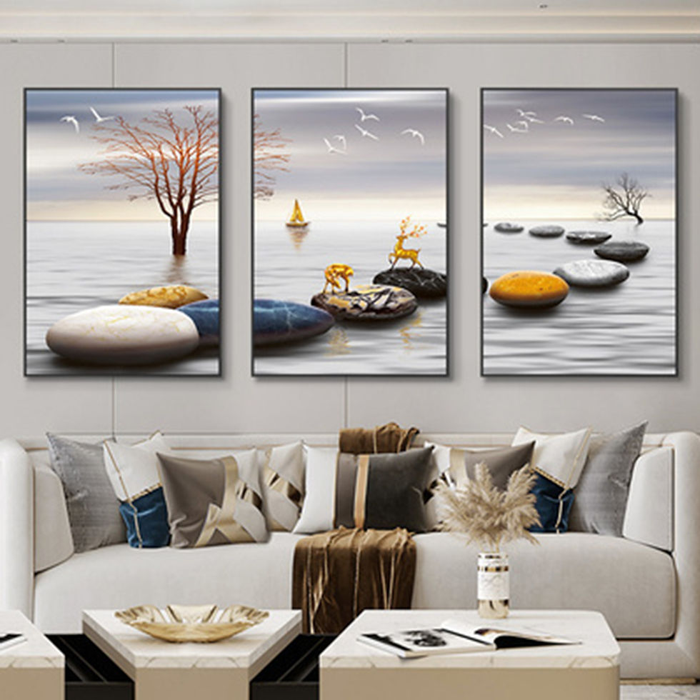 Thumbnail: 3 Pieces Nordic Luxury Ribbon Abstract Landscape Wall Art Canvas Paintings Moder