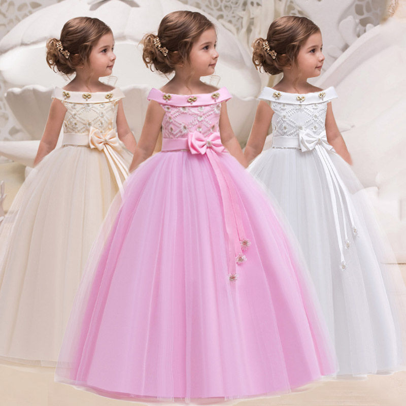 PLBBFZ Kids Girl Long Clothes Tutu Flower Dress Children Party Wedding Formal Dr
