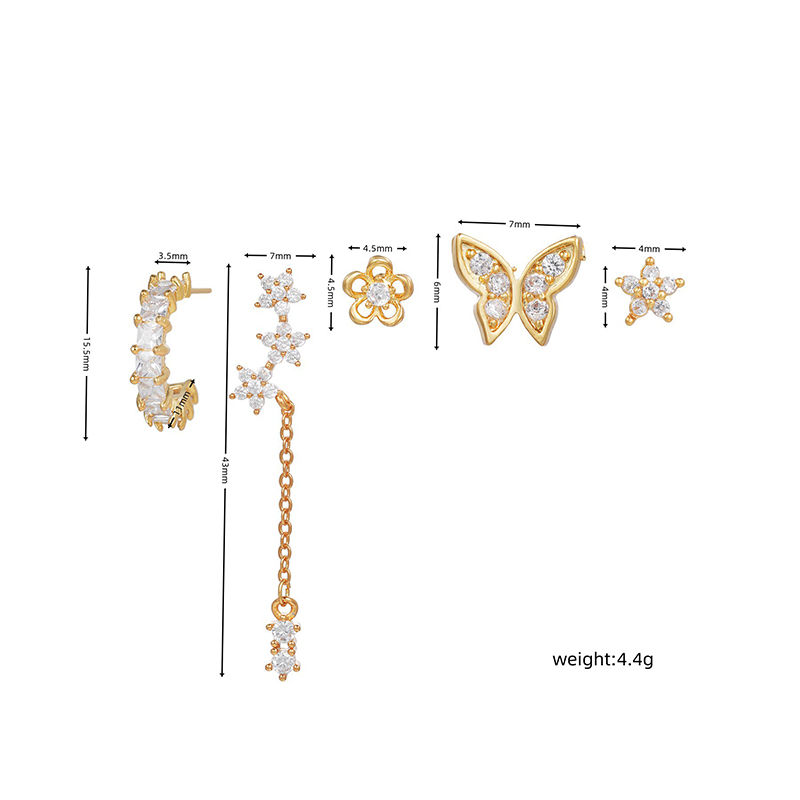 Thumbnail: Luxury CZ Zirconia Star Chain Dangle Earrings for Women Gold Plated Butterfly St