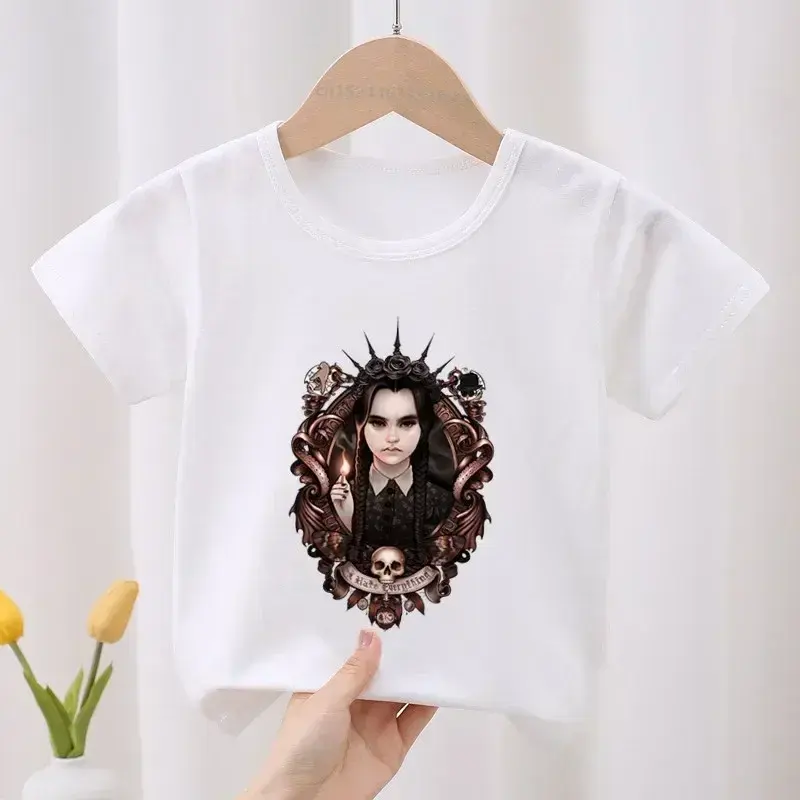 الصورة المصغرة: Summer Wednesday Cosplay Kid Cotton T-shirt Fashion Children Clothes Baby Tee To