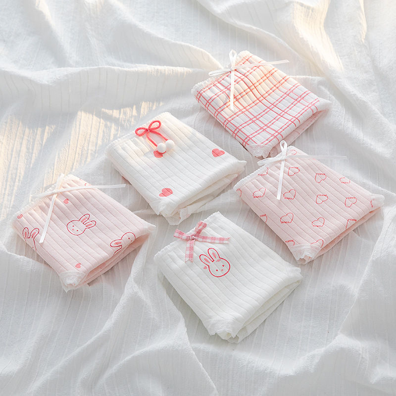 Thumbnail: 5PCS/Set Heart Plaid Print Underwear Soft Cotton Panties Girls Briefs Women's In