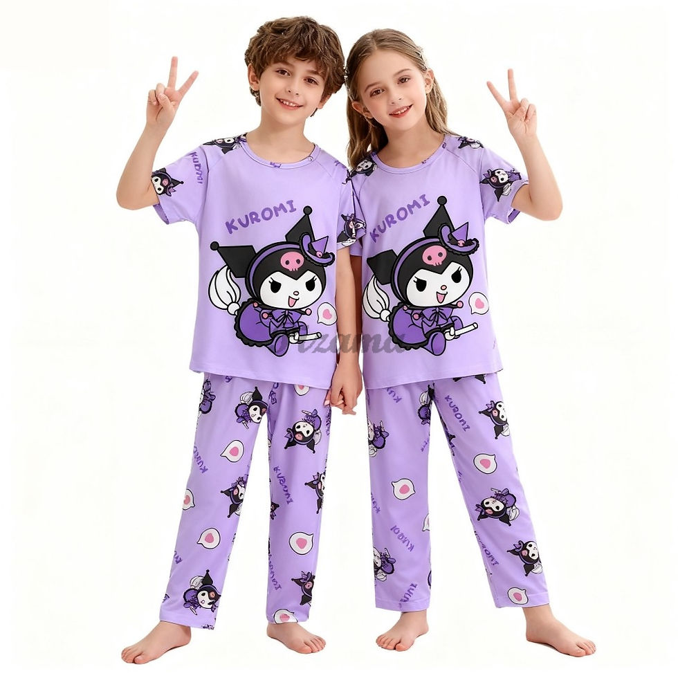 Sanrio Kuromi Girls Pajamas Sets Children Short Sleeve & Long Pants Pyjama Disne