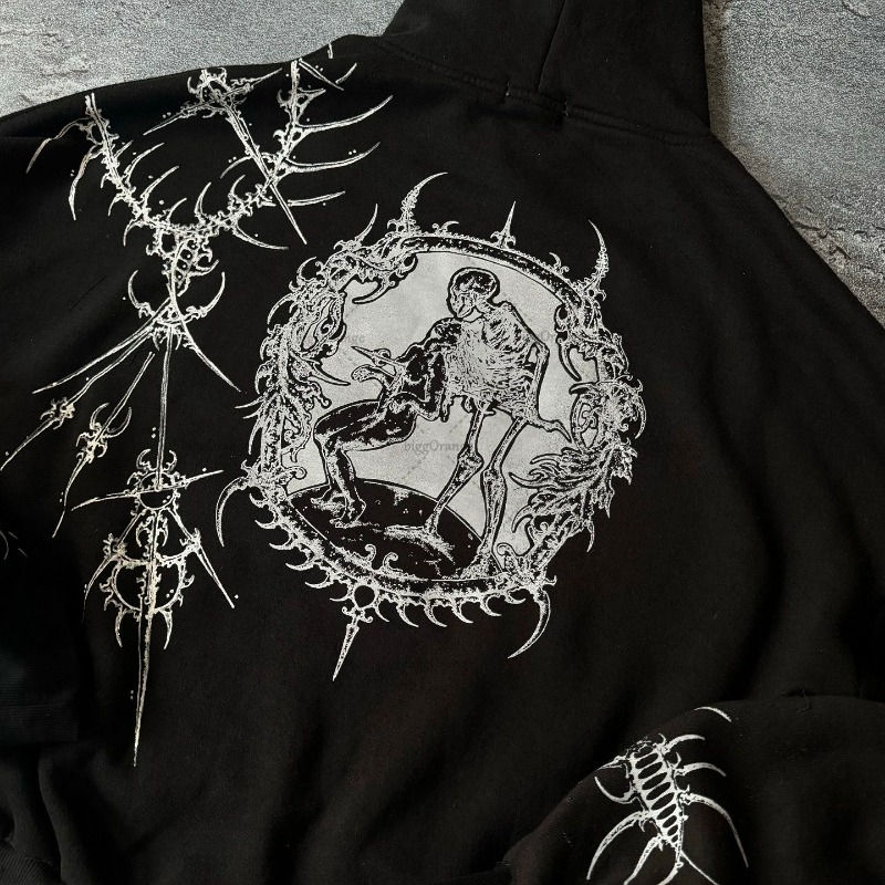 الصورة المصغرة: Y2K Harajuku Retro Personalized Print Fashion Versatile Oversized Hoodie Men Ame