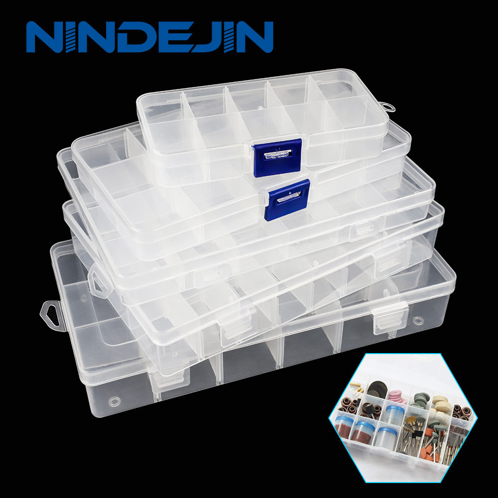NINDEJIN Multi Grids Plastic Box Adjustable Compartment Jewelry Organizer Box Ec