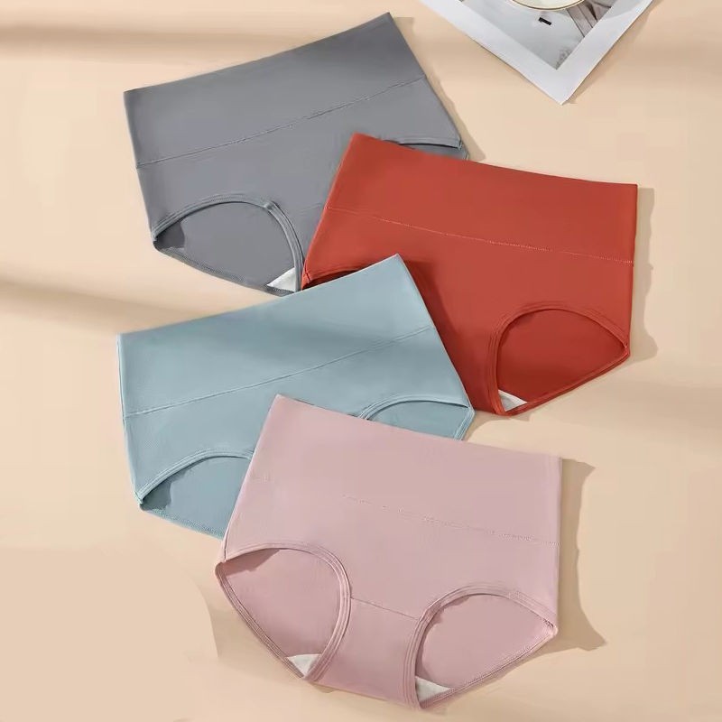 Thumbnail: 4Pcs/Set Plus Size Women Panties High Waist Body Shaper Underwear Soft Cotton Br