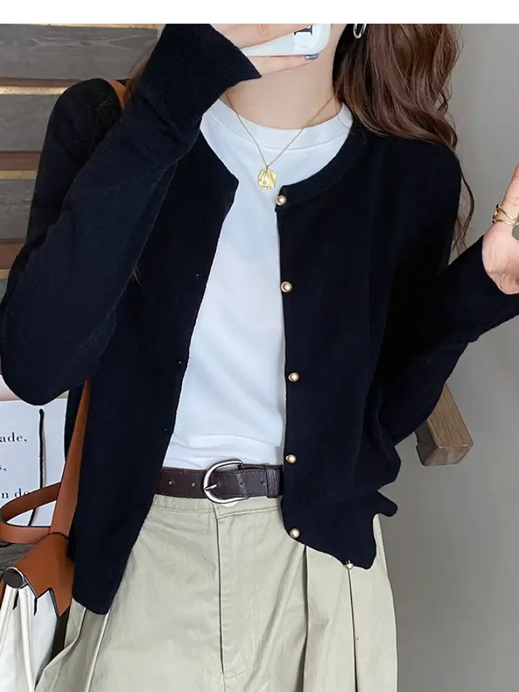 Thumbnail: Solid Color Knitted for Women Cardigan Korean Single Breasted Long Sleeve Jumper