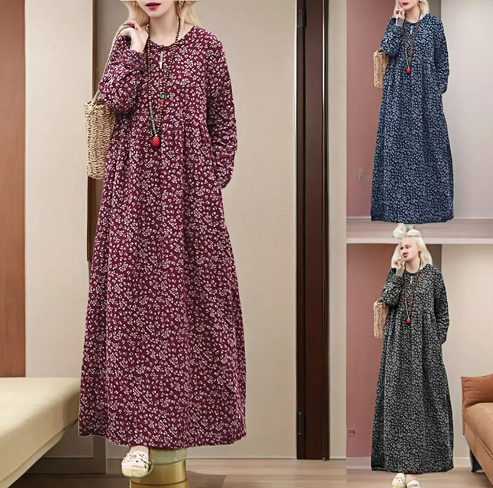 Retro Spring And Autumn Dress Ethnic Style Long Maxi Dress In Loose Fit For Slim