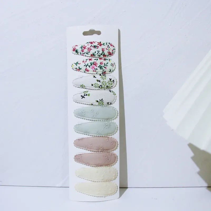الصورة المصغرة: 10Pcs/lot Fabric Plaid Fresh Print Cotton Alloy Hair Clips Kids BB Hairpins Girl