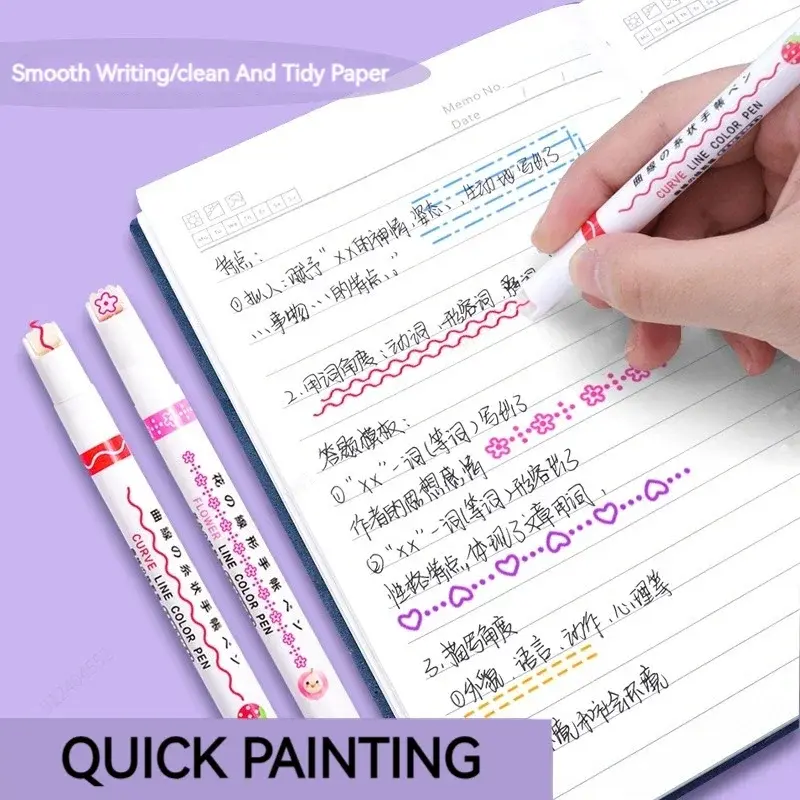 الصورة المصغرة: 6Pcs/Set Flower Line Shape Highlighter Pen Roller Tip Curve Liner Marker Kawaii 