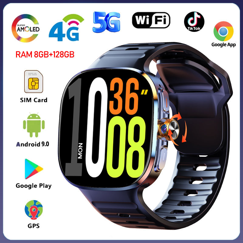 Thumbnail: 8GB+128GB RAM 5G/4G Android 9.0 Smart Watch 2.4 inch AMOLED 2100mah Battery 900W