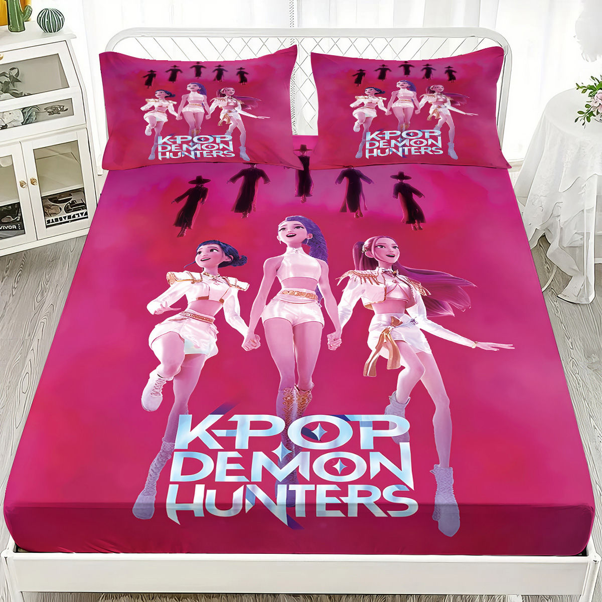 3pcs K-Pop Demon Hunters Printed coreless Bed Sheet Set Multi Size Soft Bed Cove