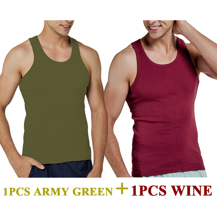 Thumbnail: Tank Tops Men 100% Cotton Running Vest Fitness Cool Top Gym Sport Slim Colorful 