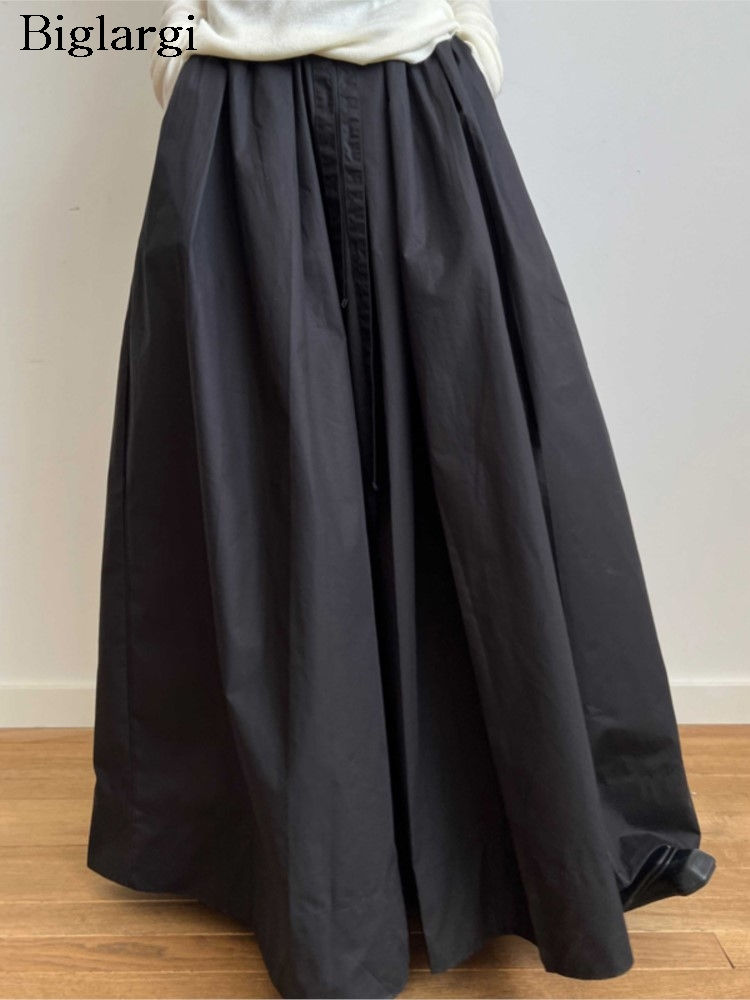 Oversized Summer A-Line Long Skirt Women Ruffle Pleated Loose Casual Fashion Lad