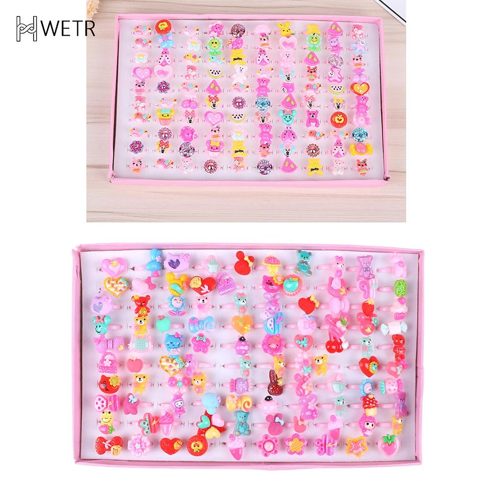 10 Pcs Cute Children's Day Jewelry Plastic Kids Rings For Girls With Mixed Style
