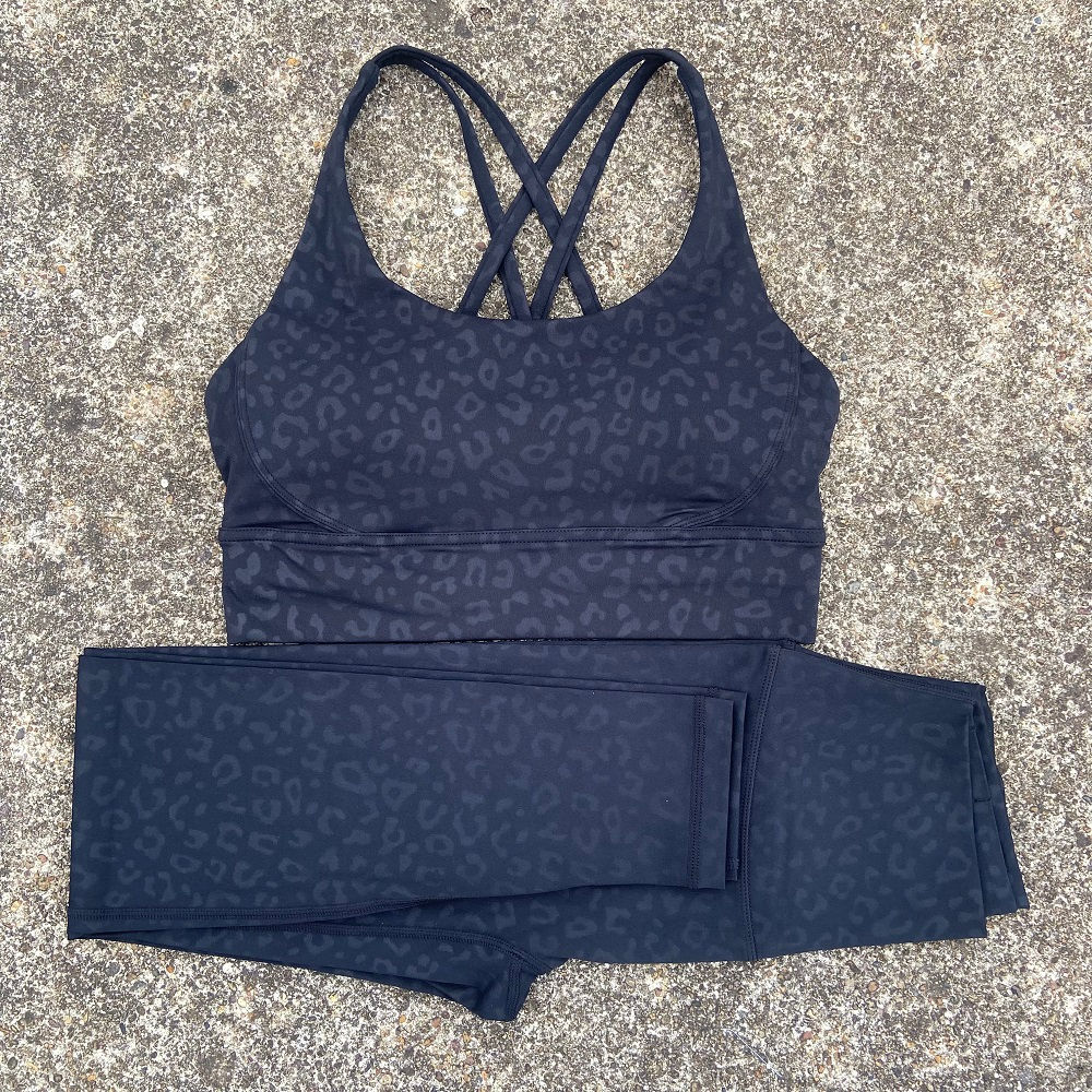 Solid Color Gym Fitness Set Tight Soft cross Fitness Bra 2pc compression High Wa