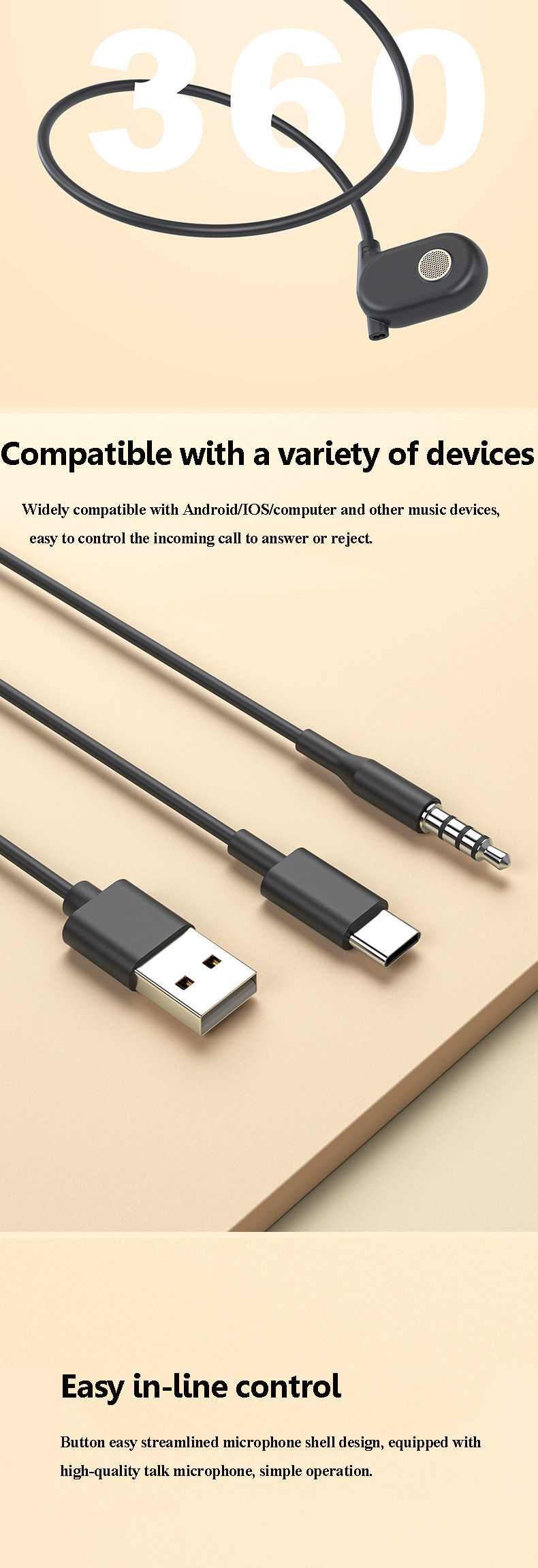 Thumbnail: Open Ear Wired Headphones Air Conduction Gaming Headset 3.5mm Type-c USB Plug St