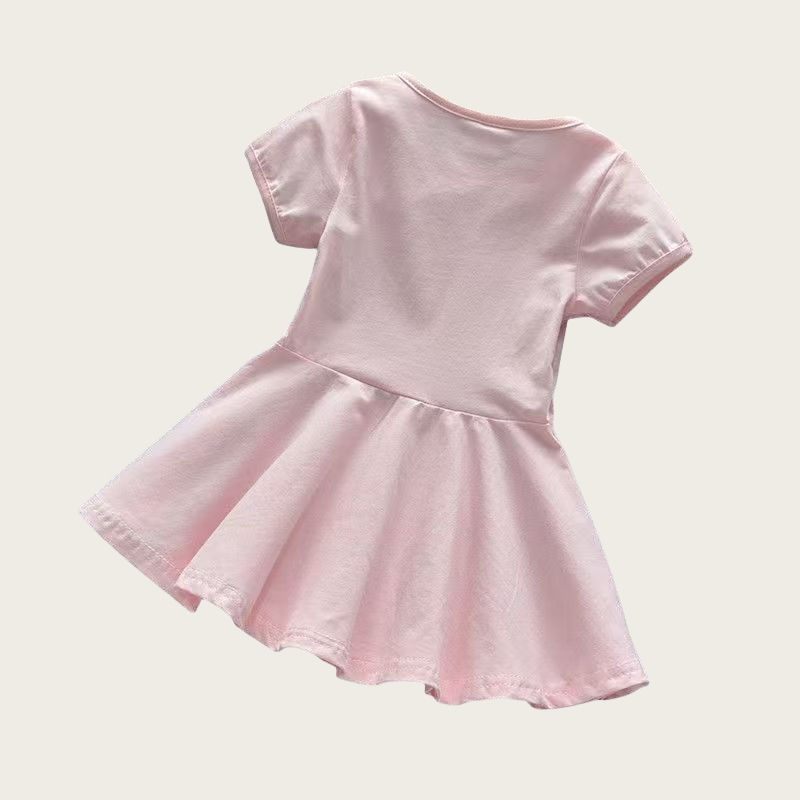 Thumbnail: Summer Baby Girls Clothes Kid Cotton Short Sleeve Pink Dress Children Sweet Cart