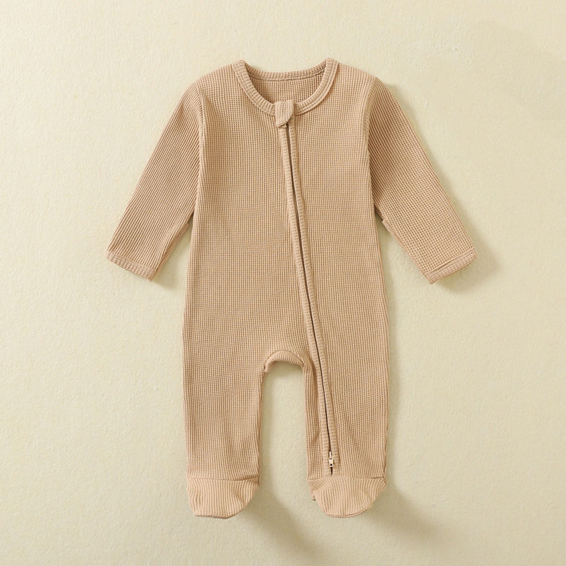 Thumbnail: Organic Cotton Baby Rompers Waffle 100% Cotton Infant Boys Girls Jumpsuit Zipper