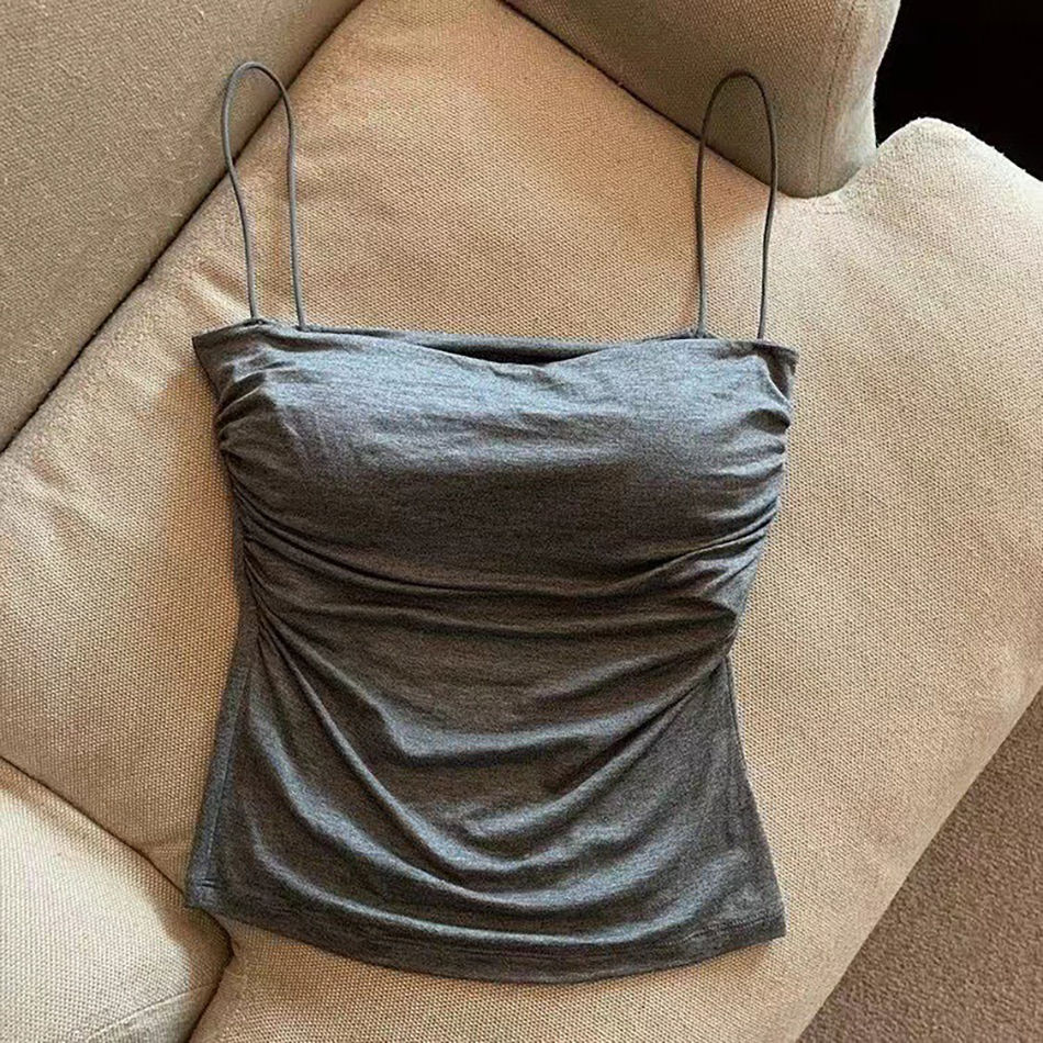 الصورة المصغرة: Chic Summer Girls Pleated Halter Neck Tank Top Casual Wear Effortless Slim and c
