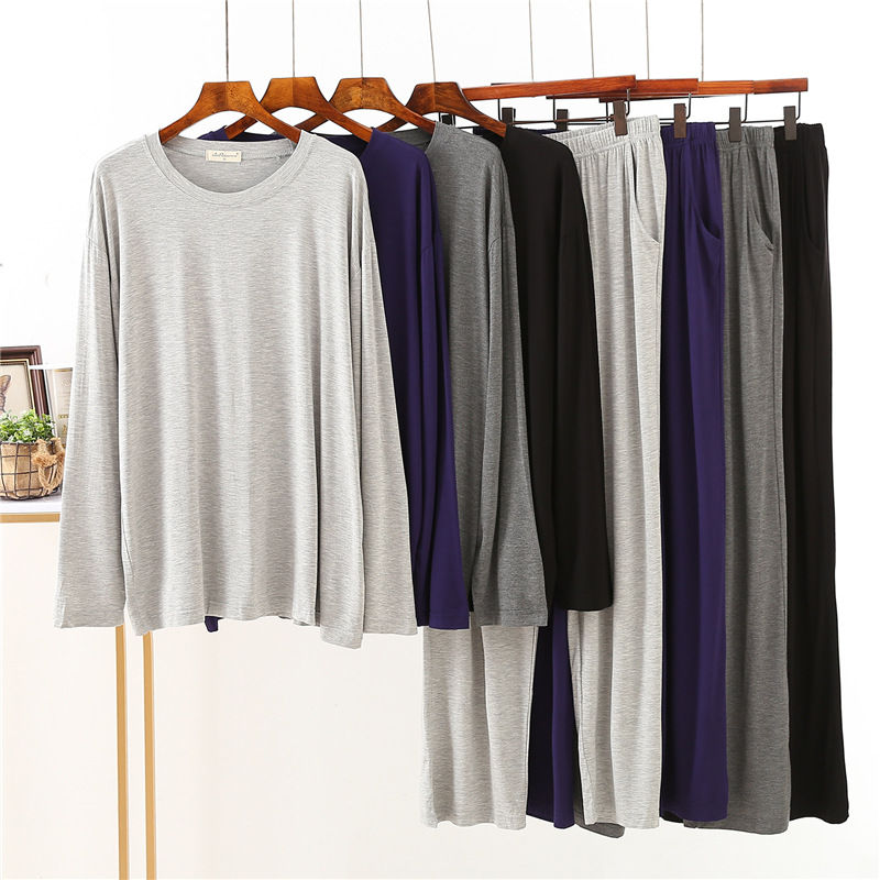 Modal Cotton Pajamas Suit Men Spring Autumn Long-sleeved Youth Middle-aged Loose