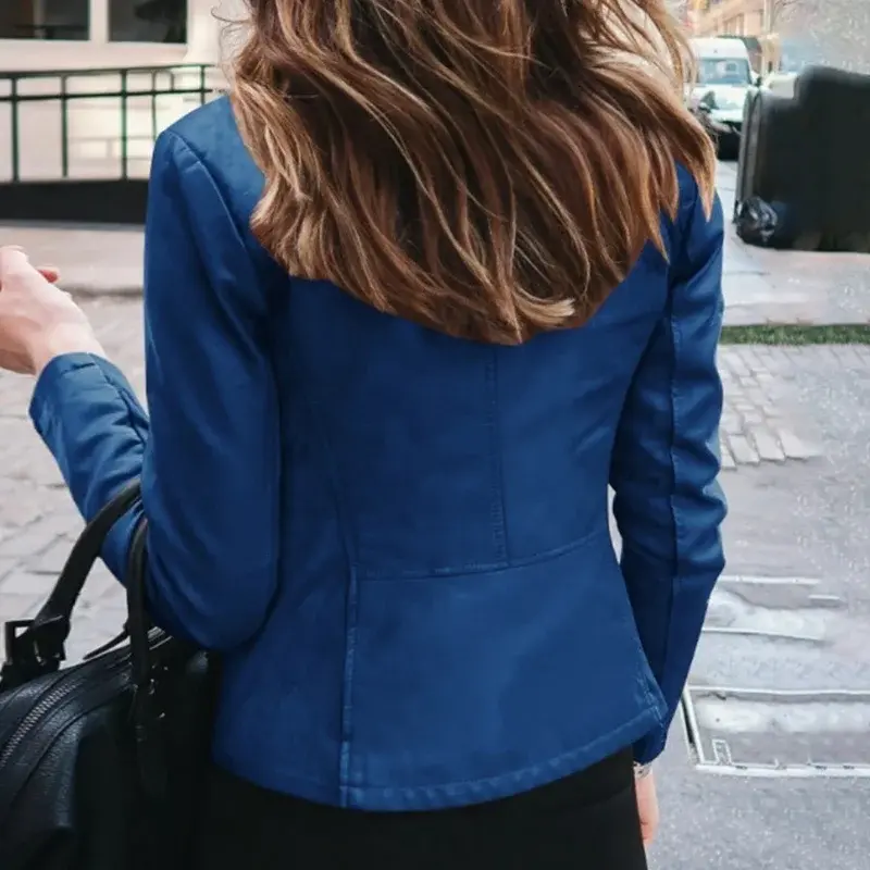 Thumbnail: Slim Fit Faux Leather Jacket Women Classic Moto Biker PU Leater Jacket Spring Au