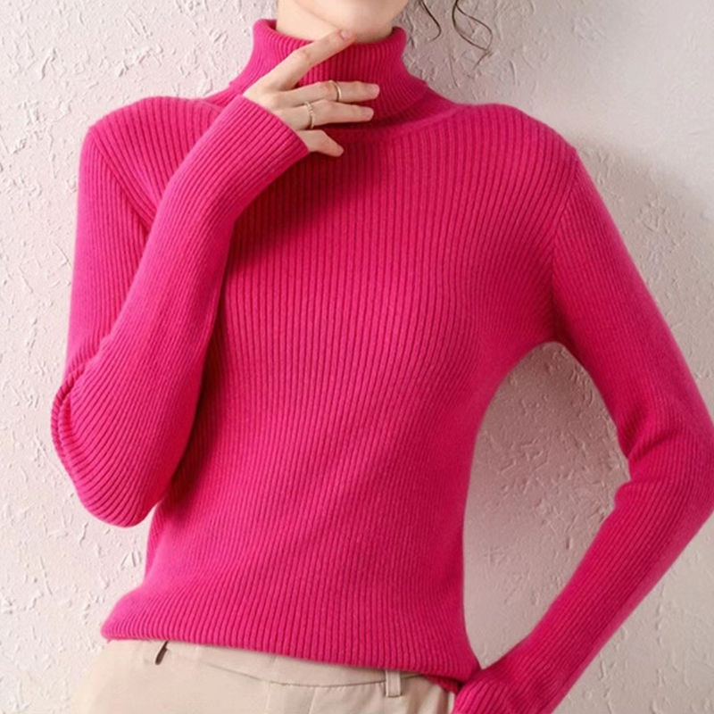 الصورة المصغرة: Women Fall Turtleneck Sweater Knitted Soft Pullovers Cashmere Jumpers Basic Soft