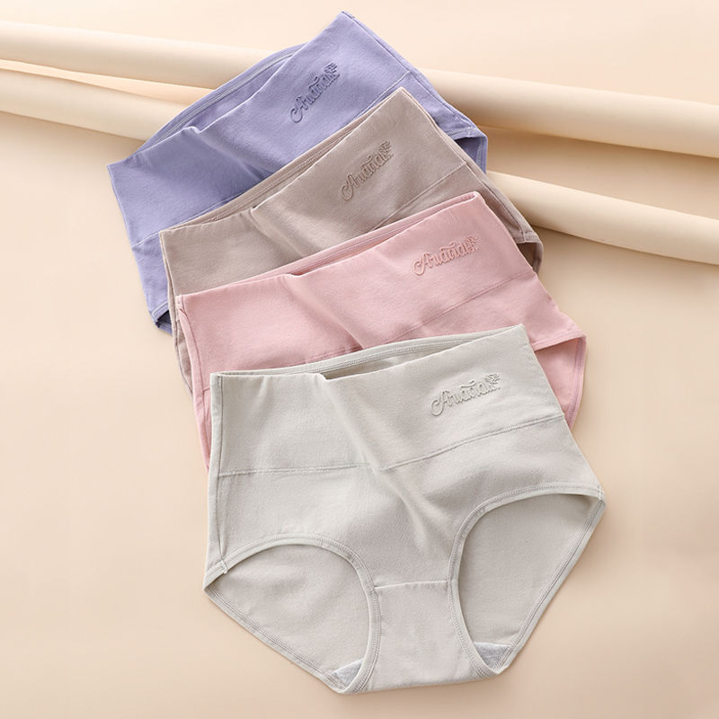الصورة المصغرة: 4Pcs Cotton Panties For Women Plus Size Underwear High Waist Body Slimming Feaml