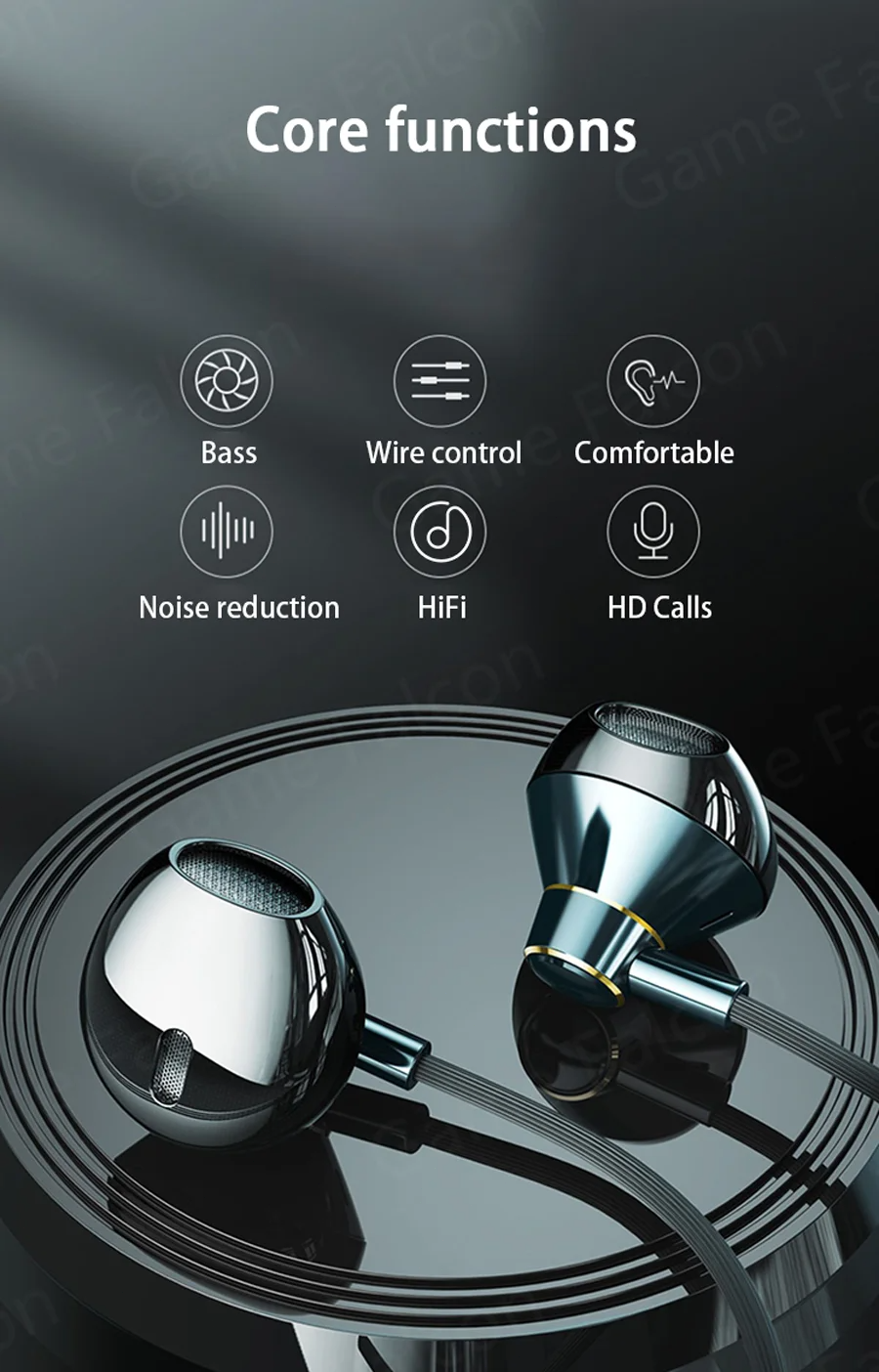 Thumbnail: USB Type C Headphone HiFi Bass Stereo Volume Control Mic 3.5mm Wired Earbuds For
