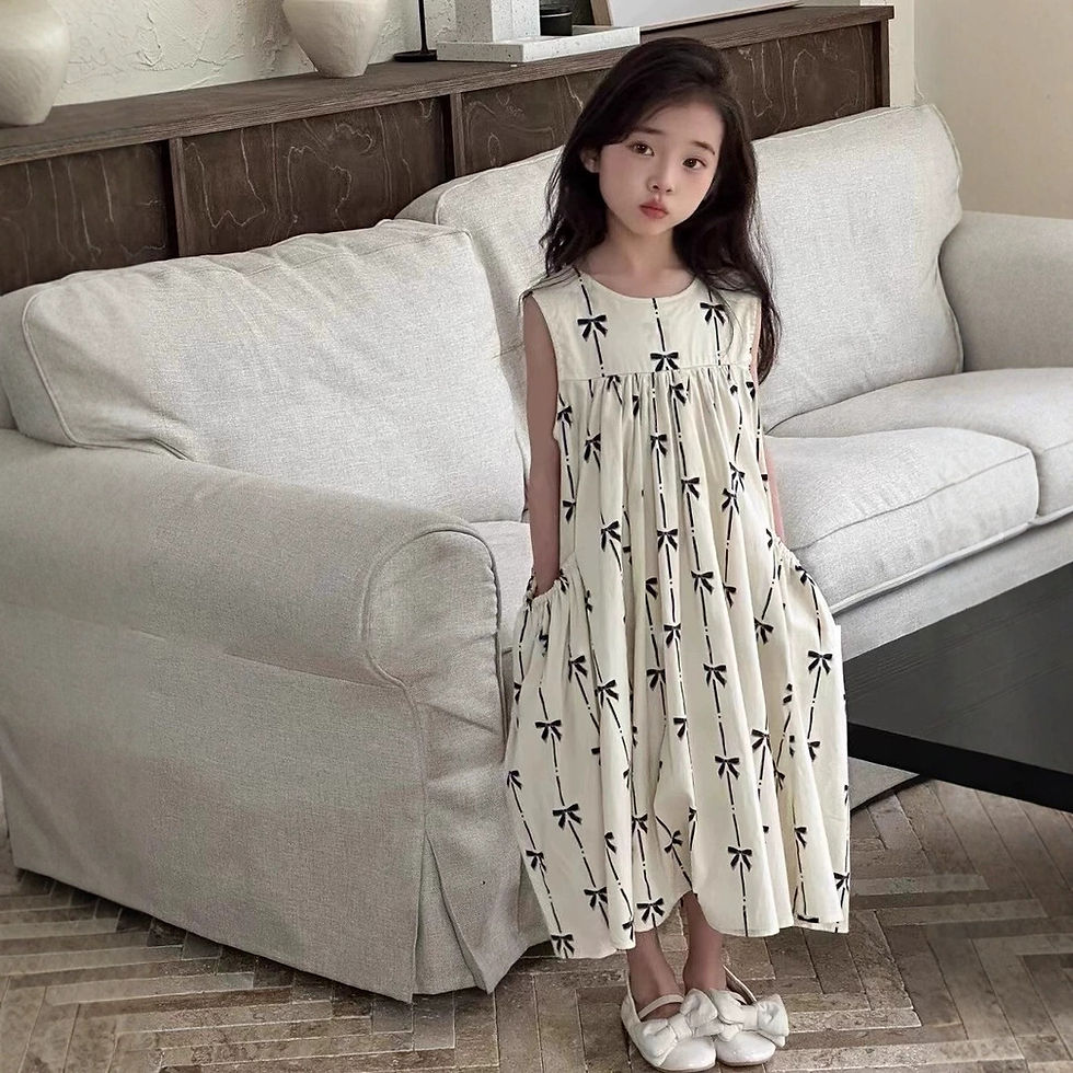 2025 New Summer Cotton Girls' Stylish Vest Dress with Pocket Children's White Dr