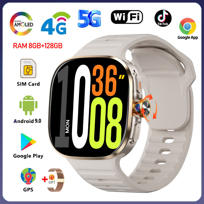 Thumbnail: 8GB+128GB RAM 5G/4G Android 9.0 Smart Watch 2.4 inch AMOLED 2100mah Battery 900W