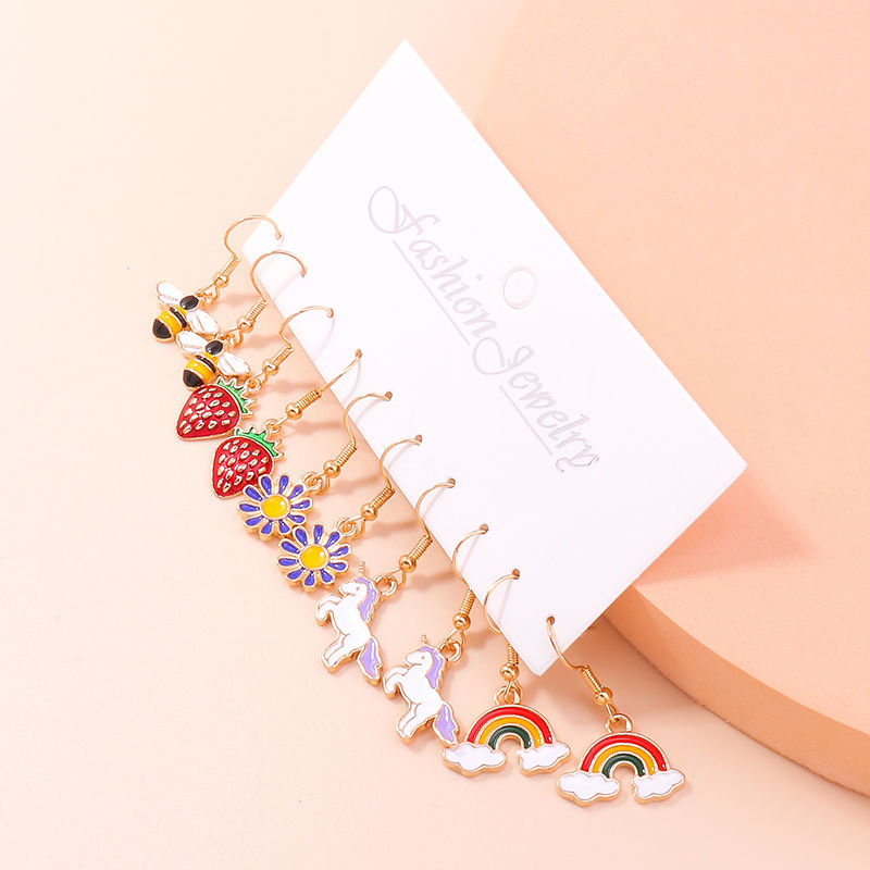 الصورة المصغرة: Cute Enamel Love Heart Drop Earrings for Women Girls Animal Flower Butterfly Ear