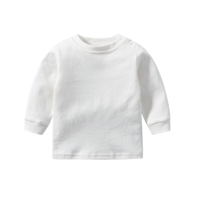 الصورة المصغرة: Baby Boys Girls T-shirt Round Neck Cotton Tees Long Sleeves Solid Color Tops 0-2