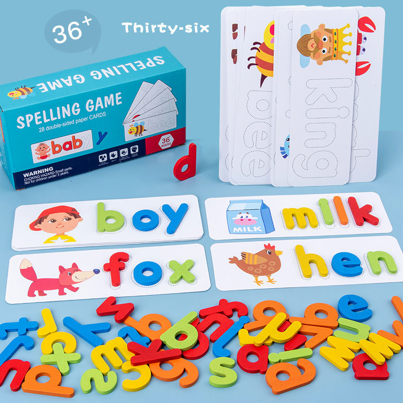 الصورة المصغرة: 1set New Wooden Word Game Children 26 English Letter Spelling Practice Early Edu
