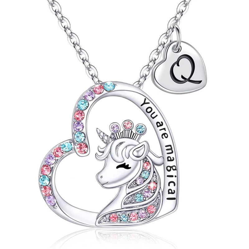 الصورة المصغرة: Fashion Initial Letter Unicorn Necklace You Are Magical Horse Pendant Necklaces 