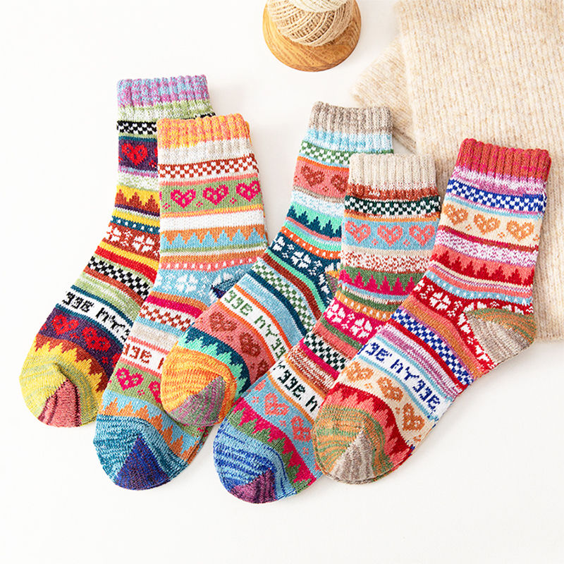 Thumbnail: 5 Pairs Women Socks Autumn Winter Thickened Warm Soft Comfortable Fashion Middle